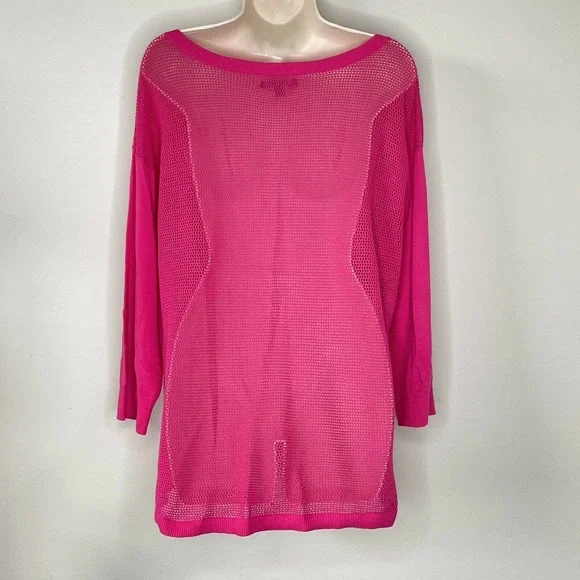 American Eagle Blouse Women’s XL Hot Pink Top Shirt Semi Sheer Back Knit AEO - Picture 3 of 6